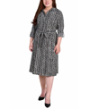 Ny Collection Plus Size Printed Shirt Dress In Black And White Zig Zag