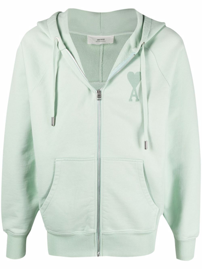 Ami Alexandre Mattiussi Ami De Coeur Zipped Hoodie In Aqua