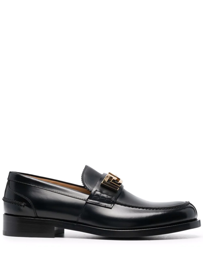Versace Greca-detail Leather Loafers In Black