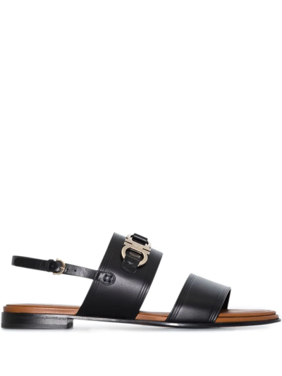 FERRAGAMO GANCINI-PLAQUE LEATHER SANDALS