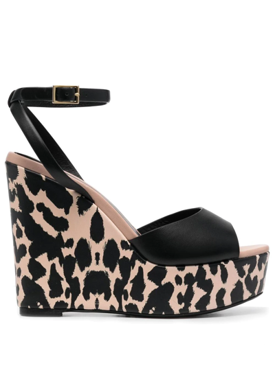 Roberto Cavalli Animal-print Wedge Sandals In Black