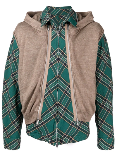 Undercover Knitted Gilet Check-print Shirt Jacket In Grün