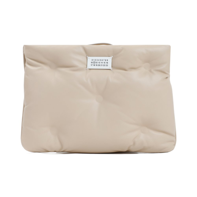 Maison Margiela Quilted Logo-patch Clutch Bag In Nude &amp; Neutrals