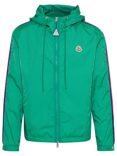 Moncler Logo Patch Drawstring Hooded Jacket In Green