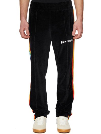 Palm Angels Rainbow-stripe Chenille Track Pants In Black