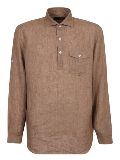 Lardini Linen Polo Shirt In Brown