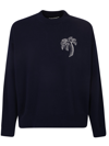 Palm Angels Embroidered Palm Sweater Black White In Black