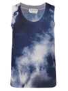 Alexander Mcqueen Cloud Print Wool-silk Tank Top In Blue Light Grey