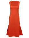 Stella Mccartney Compact Knit Flounce Midi-dress In Bright Orange