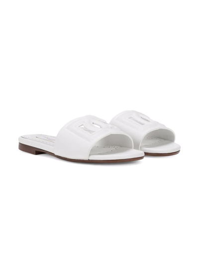 Dolce & Gabbana Kids' White Sandals For Girl With Logo In Bianco