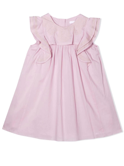 Chloé Kids' Ruffle-detailed Cotton Dress In Rosa