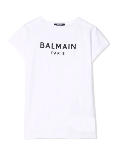 Balmain Kids' Cotton T-shirt With Logo In White