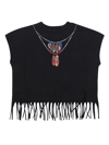 Marcelo Burlon County Of Milan Feather Printed Fringed Cotton T-shirt In Black Multi