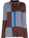 Ahluwalia Checkerboard Panelled Merino-wool Cardigan In Brown
