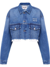 Miu Miu Cropped Logo Denim Jacket In Blue