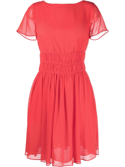 Emporio Armani Ribbed-waist A-line Dress In Red