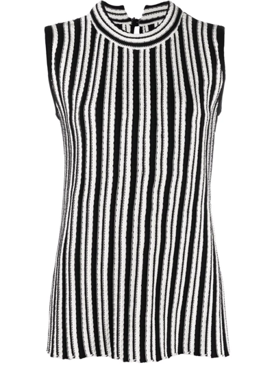 Jil Sander Striped Rib-knit Sleeveless Cotton Top In White