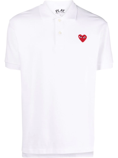 Comme Des Garçons Heart-patch Cotton Polo Shirt In White