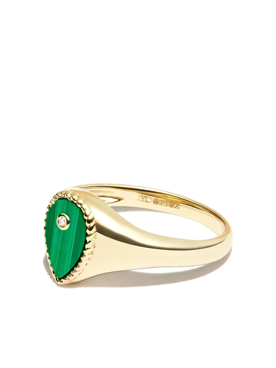 Yvonne Léon 9k Yellow Gold Malachite Diamond Mini Signet Ring