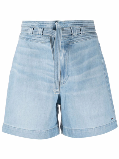 Tommy Hilfiger Waist-tied Denim Shorts In Blue