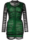 Alexander Wang Double Layer Long Sleeve Stretch Mesh Minidress In Black