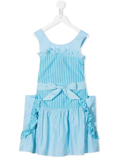 Emporio Armani Kids' Stripe-detail Sleeveless Dress In Blue