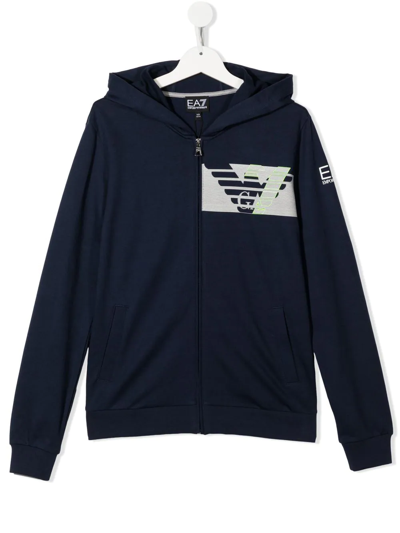 Ea7 Kids' Chest Logo-print Hoodie In Blue