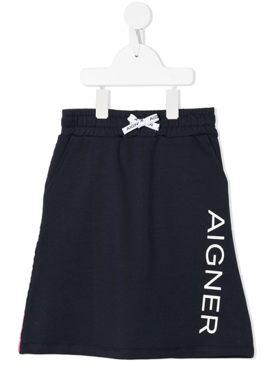 Aigner Kids' Logo Print Skirt In Blue