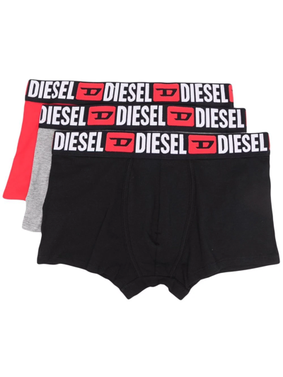 Diesel 3-pack Logo-waistband Boxer Shorts In Black