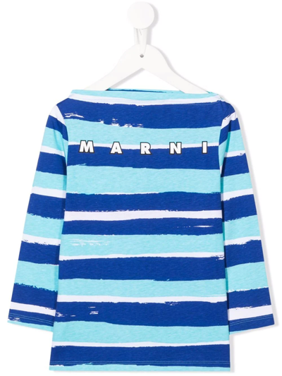 Marni Kids' Striped Long-sleeved T-shirt In Blue
