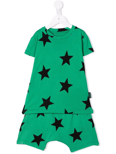 Nununu Kids' Cotton Star-print Pyjama Set In Green