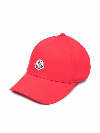 Moncler Kids' Logo贴花帆布棒球帽 In Red