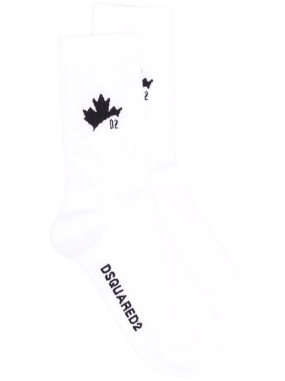 Dsquared2 Maple-leaf Print Socks In White