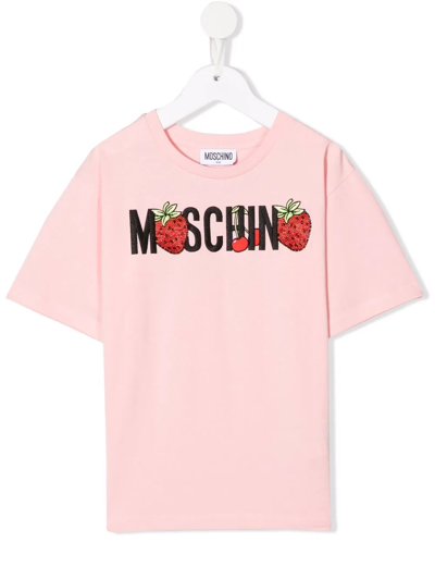 Moschino Embroidered-logo Embellished T-shirt In Pink