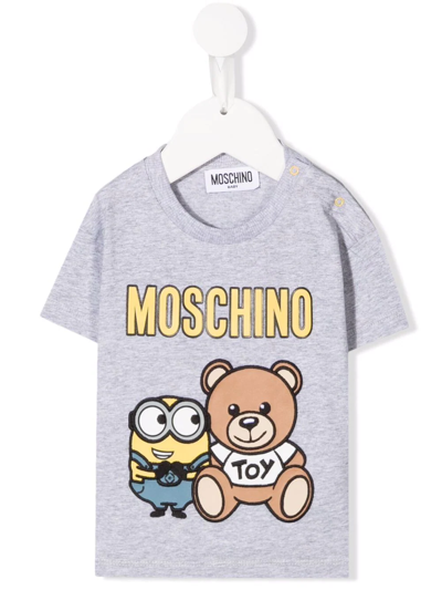 Moschino Babies' X Minions Logo-print T-shirt In Grigio Chiaro