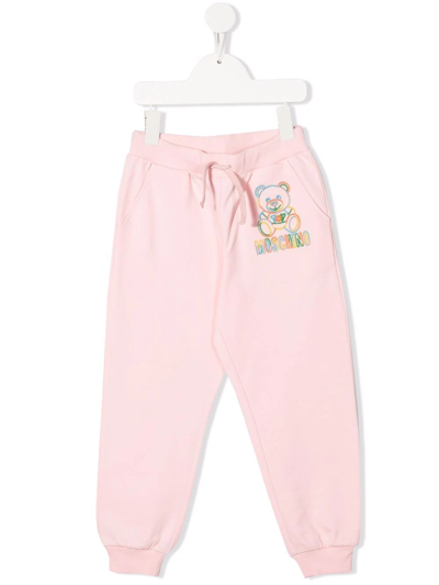 Moschino Kids' Embroidered-logo Tapered Trousers In Pink