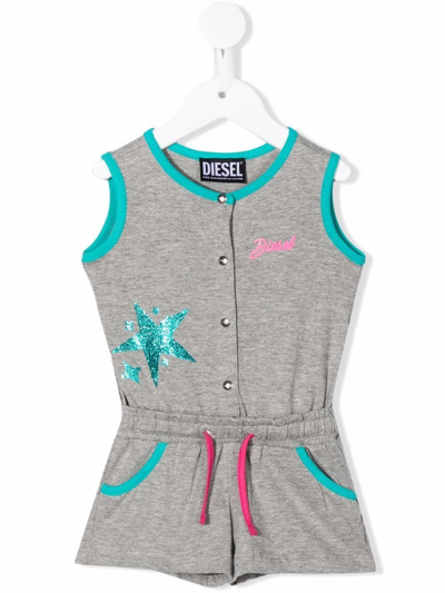 Diesel Babies' Chest Logo-print Playsuit In Grey