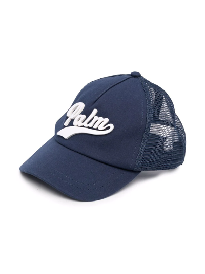 Palm Angels Kids' Logo-embroidered Mesh-panel Cap In Blue