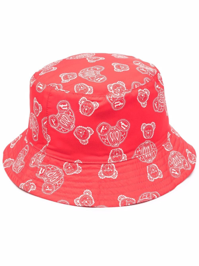 Palm Angels Kids' Paisley Bear-print Bucket Hat In Red