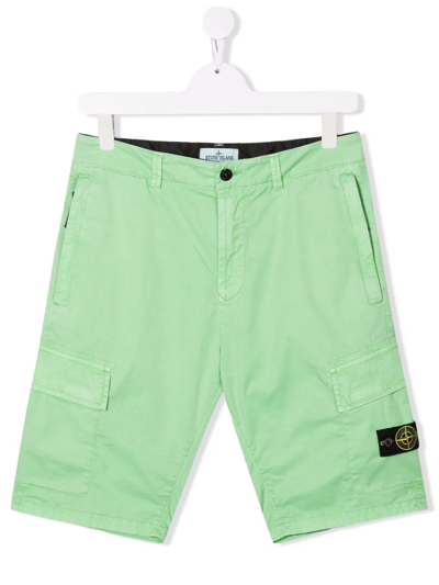 Stone Island Kids' Side Logo-patch Shorts In Green