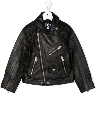 Diesel Kids' Zipped Biker Jacket In Black
