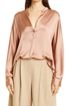 Vince Band Collar Silk Blouse In Blush Cream