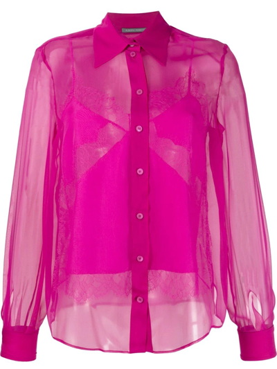 Alberta Ferretti Silk Sheer Shirt In Pink