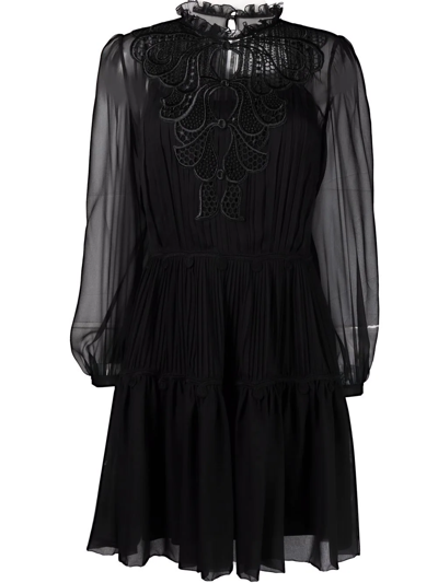 Alberta Ferretti Sheer Lace Detail Dress In Black