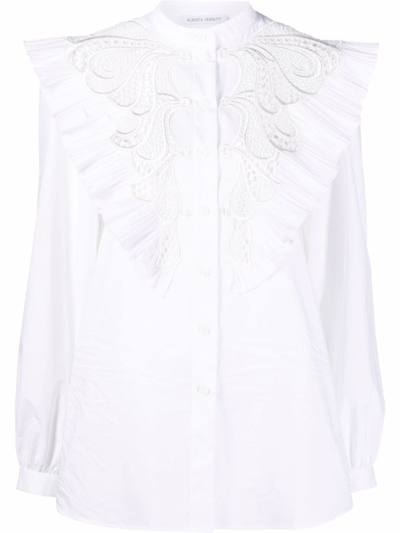 Alberta Ferretti Ruffle Lace Shirt In White