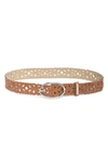 Vince Camuto Lasercut Perforated Faux Leather Belt In Sandstone