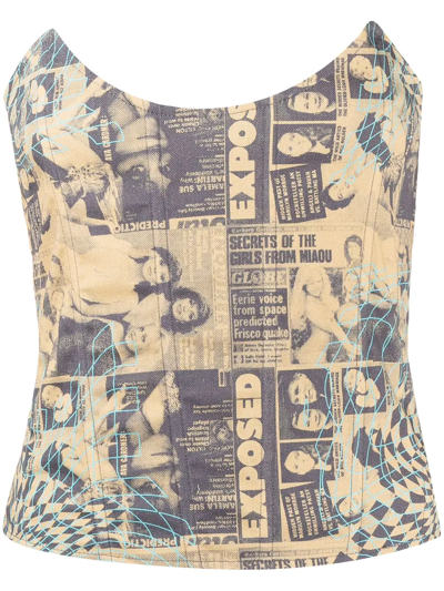Miaou Leia Graphic-print Stretch-cotton Corset Top In Wanted