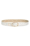 Vince Camuto Lasercut Perforated Faux Leather Belt In Stucco