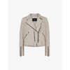 Allsaints Womens Pale Grey Balfern Suede Biker Jacket 16 In Pale Grey