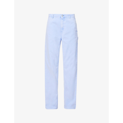 Carhartt Pierce Logo-embroidered Straight-leg High-rise Stretch-cotton Jeans In Icy Water